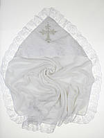 Белая крыжма махровая с уголком для крещения мальчика / девочки. Размер крыжмы 90*90 см