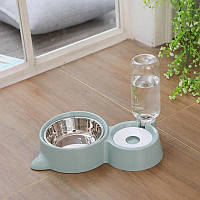 Кормушка + Автоматическая поилка - Металическая Миска, питьевой фонтан с кормушкой для домашних собак и кошек
