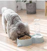 Кормушка + Автоматическая поилка - Металическая Миска, питьевой фонтан с кормушкой для домашних собак и кошек