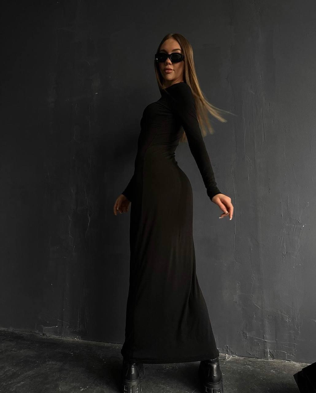 Жіноче довге чорне плаття в підлогу з довгим рукавом (42-46 розмір)