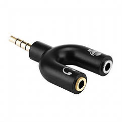 3.5 mm (M) To Dual 3.5 mm (F) Audio Splitter — Splitter HF & Mic — Black