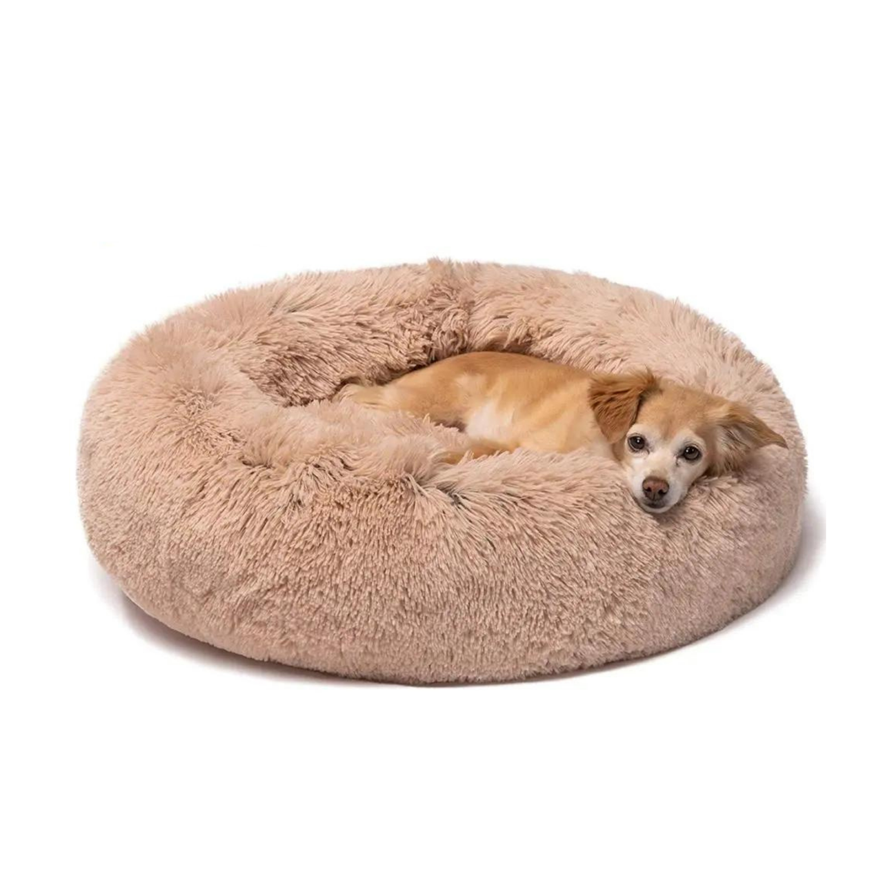 Лежанка Для Котів та Собак 60 см М'яка Пуфик Подушка Кругла Глибока Для Домашніх Тварин Бежева, фото 1