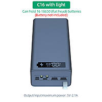 Корпус PowerBank C16, на 16 аккумуляторов 18650 Powerbank USB Контроллер фонарик
