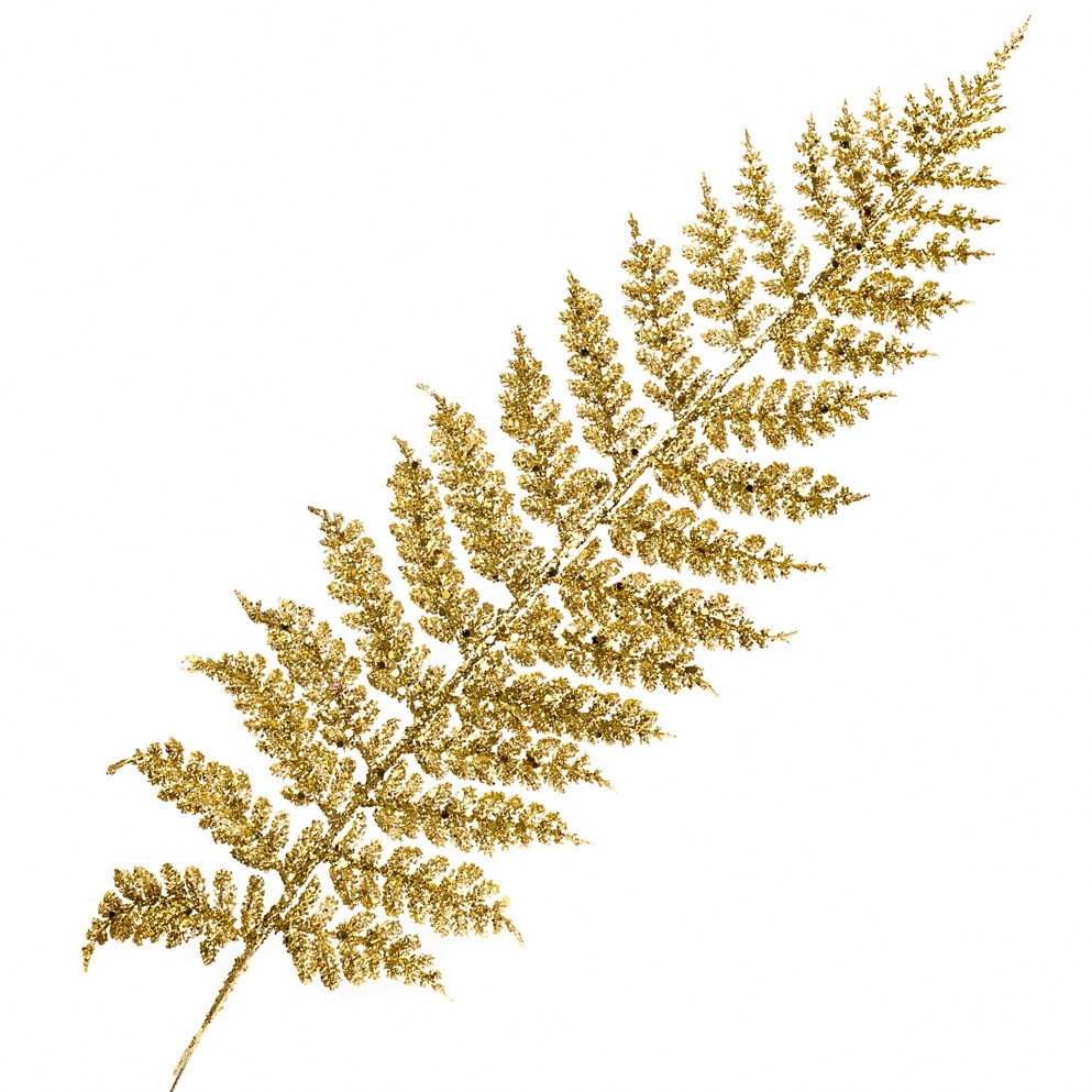 Лист папороті в глітері 52 см золото (5 шт.), фото 1