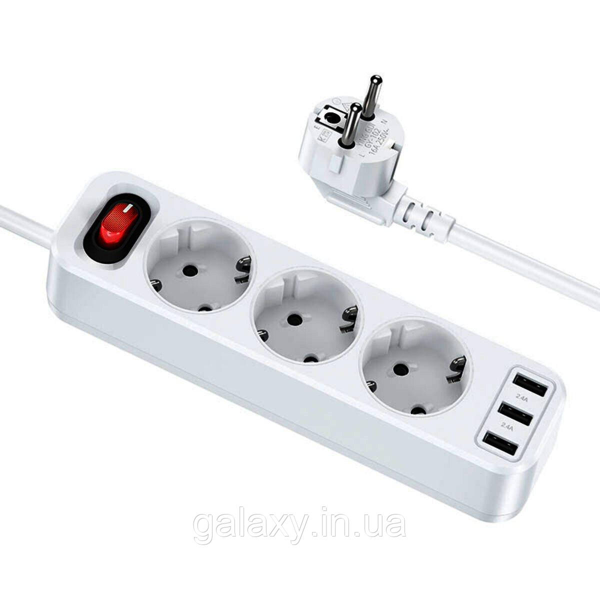 Мережевий фільтр Hoco 3 розетки 3хUSB 4000W подовжувач 1,8 м NS2 WHITE
