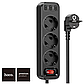 Мережевий фільтр Hoco 4000Вт 3 розетки 3USB 1,8м подовжувач NS2 BLACK, фото 4