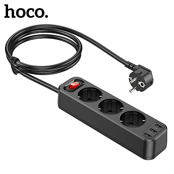 Мережевий фільтр Hoco 4000Вт 3 розетки 3USB 1,8м подовжувач NS2 BLACK