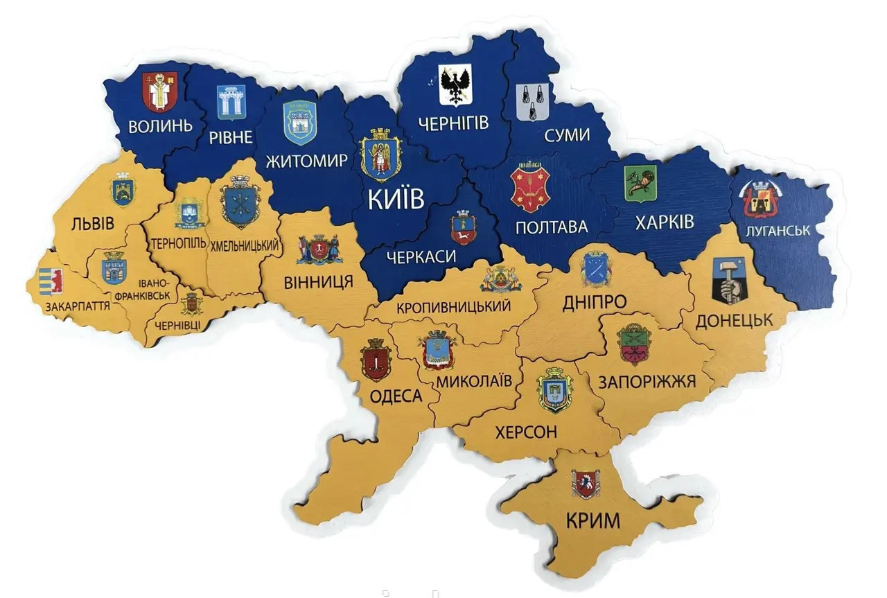 Дерев'яна карта України багатошарова 3D настінна кольорова 70х50 см F