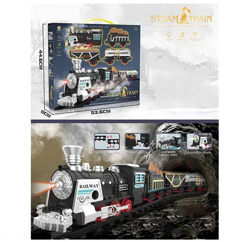 Залізниця дитяча 699-25 A, зі звуком, підсвіткою, парогенератором, локомотивом із 3 вагонами, фото 1