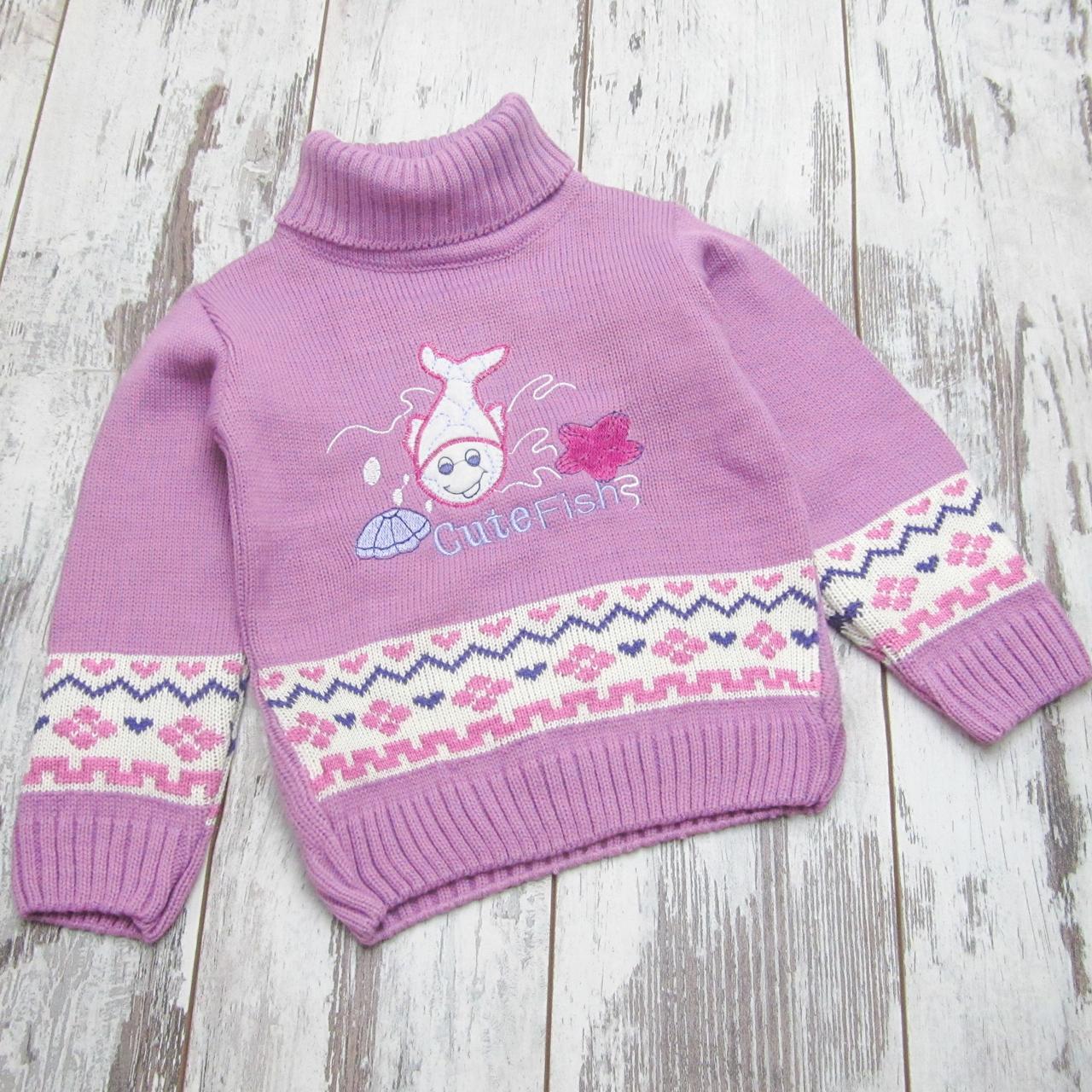 110 3-4 роки (2-3) зимовий в'язаний теплий светр гольф для дівчинки під горло 4817 Рожевий