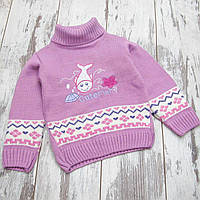 110 3-4 роки (2-3) зимовий в'язаний теплий светр гольф для дівчинки під горло 4817 Рожевий