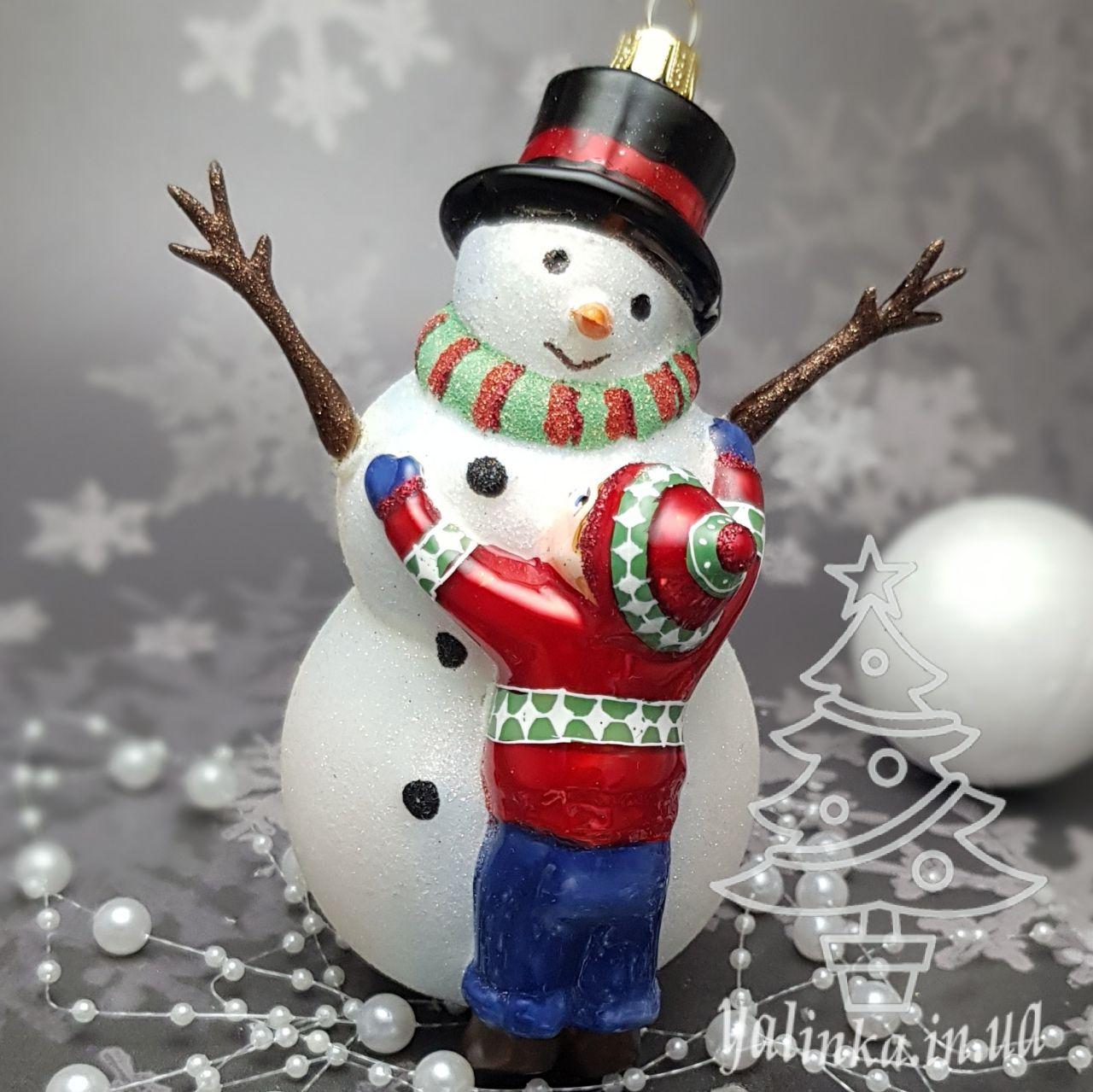 Скляна ялинкова іграшка Сніговик з хлопчиком   Komozja Family Snowmen