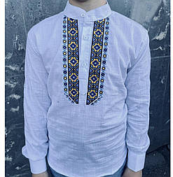 Біла лляна сорочка для хлопчика з довгим рукавом на 12-16 років