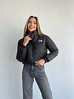Женская весенняя куртка, короткая (плащовка + наполнитель); чёрный, графит, белый, зелёный, бежевый Черный, 42/44