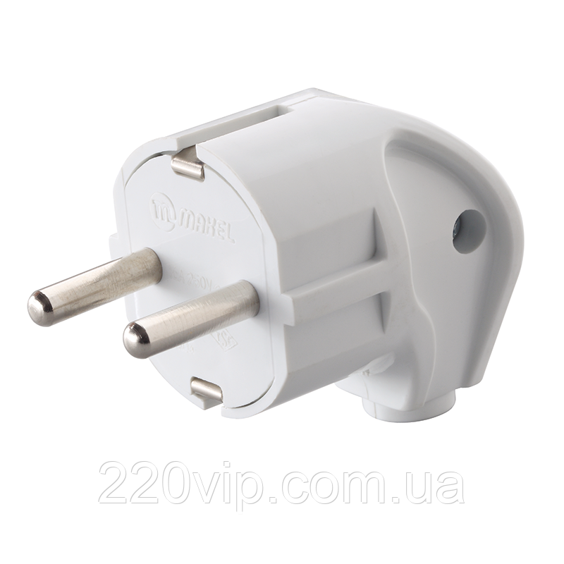 Вилка 16 А із заземленням кутова MAKEL, електрична пряма, біла Макел, фото 1