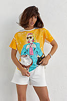Женская футболка с принтом девушка с кофе - желтый цвет, S (есть размеры) ms