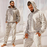 Пижамный мужской костюм теплый с капюшоном. Пижама мужская махровая зимняя пижама Лео 46 48 50 52