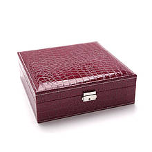 Скринька / органайзер для прикрас велика 26x26x8.5 дворівнева з дзеркалом бордова 8710