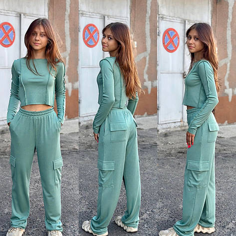 Костюм для дівчинки рубчик топ+карго Кріс| на ріст 134-160р., фото 1