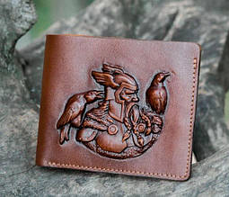 Гаманець чоловічий шкіряний компактний на внутрішній кнопці "Один". Колір коричневий