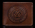 Портмоне чоловіче шкіряне компактне ручної роботи "Валькнут та руни". Колір коричневий, фото 3