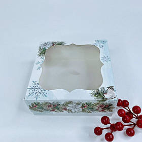 Коробка для зефіру, 150*150*60 мм, з вікном, "Святкова гілочка"