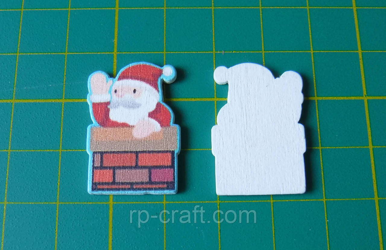 Гудзик дерев'яний, декоративний. Санта в димарі, 18х26 мм, фото 1