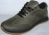 Кросівки шкіряні чоловічі оливкові від виробника модель АП23-126, фото 3