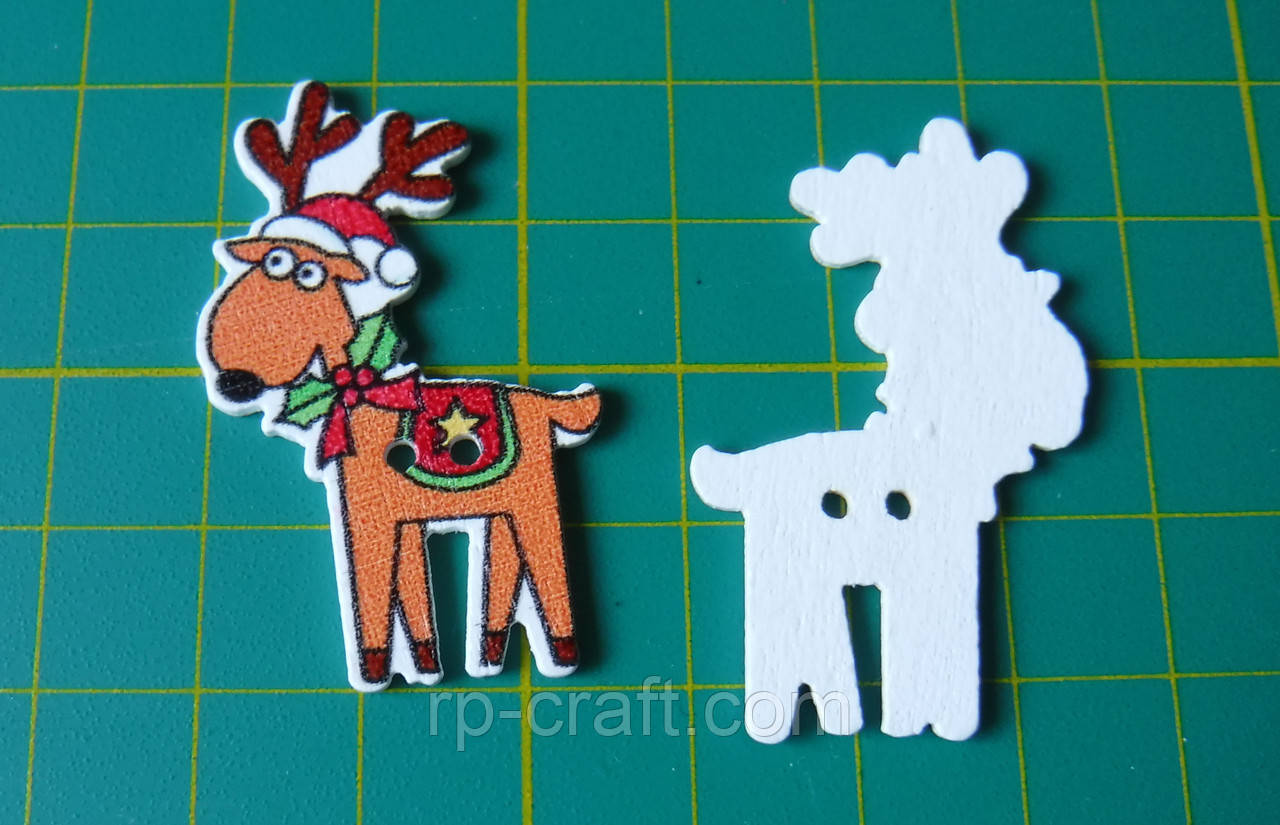 Гудзик дерев'яний, декоративний. Олень, 26х40 мм, фото 1