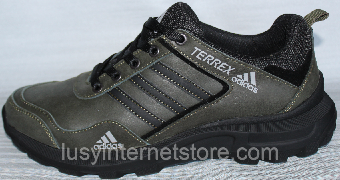 Кросівки шкіряні чоловічі оливкові від виробника модель АП23-129, фото 1