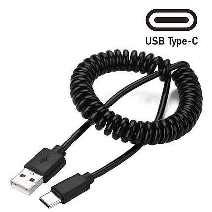 Кабель Тайп Сі Cablexpert USB type C, чорний, 60 см, спіральний, шнур тайпсі, дріт тип с, фото 2