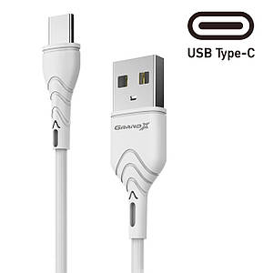 Кабель Тайп Сі Grand-X USB type C, білий, 1 метр, шнур тайпсі, дріт тип с