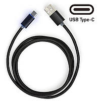 Кабель Тайп Си Vinga USB type C, черный, 1 метр, с подсветкой, шнур тайпси, провод тип с