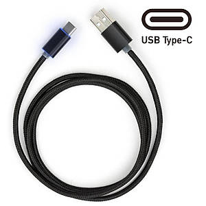 Кабель Тайп Сі Vinga USB type C, чорний, 1 метр, з підсвічуванням, шнур тайпсі, дріт тип с