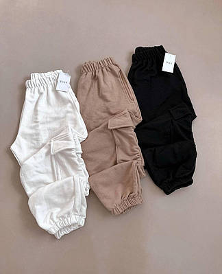 Трикотажні жіночі штани карго з кишенями (чорні, молочні, темний беж) 42-46 універсальний