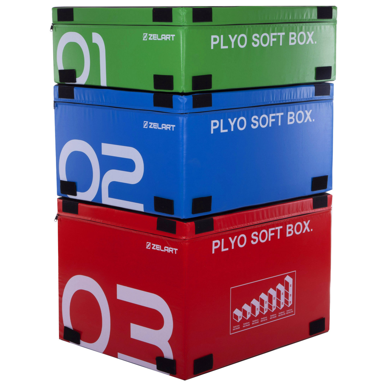 Бокс пліометричний м'який набір Zelart PLYO BOXES FI-3635 3шт 90х75х30/45/60см зелений, синій, червоний