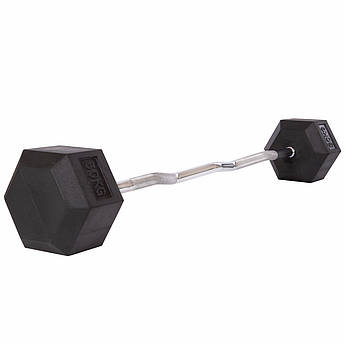 Штанга фіксована вигнута прогумована Rubber Hexagon Barbell Zelart TA-6231-50 довжина-95см 50кг чорний