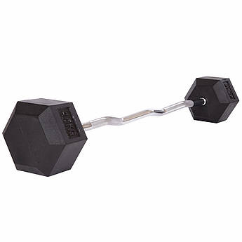 Штанга фіксована вигнута прогумована Rubber Hexagon Barbell Zelart TA-6231-45 довжина-95см 45кг чорний