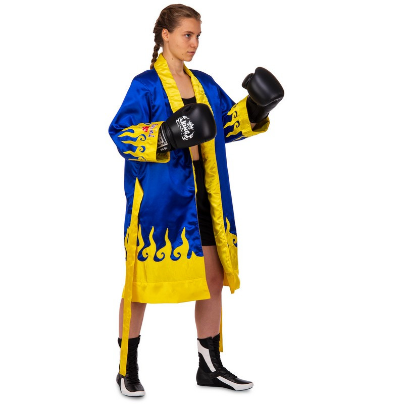 Халат боксерский TWINS FTR-2 M-XL синий-желтый - фото 9 - id-p1472321536