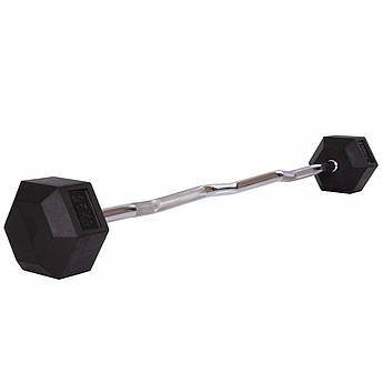 Штанга фіксована вигнута прогумована Rubber Hexagon Barbell Zelart TA-6231-25 довжина-95см 25кг чорний