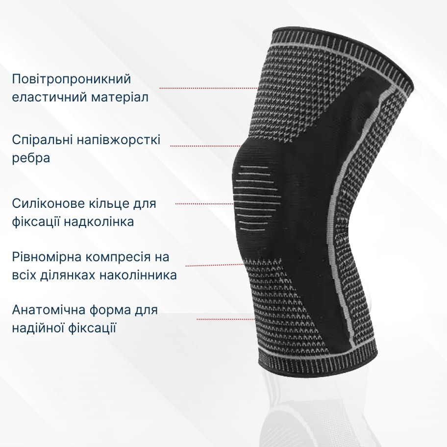 Бандаж на коліно з силіконовим кільцем Mute М біло-чорний