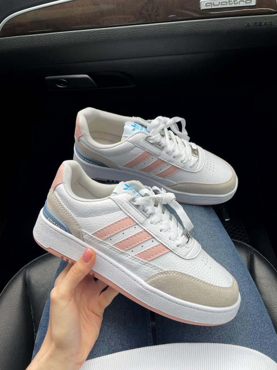 Модні жіночі білі кросівки з рожевим Adidas Spican White/Pink. Кросівки жіночі осінні Адідас Спікан