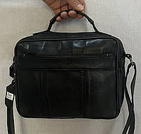 Чоловіча шкіряна сумка через плече SW2026-111 чорна барсетка зі шкіри 5 відділень 23х19см