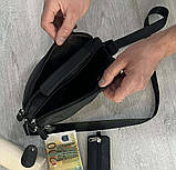 Шкіряна чоловіча сумка  через плече es3925-1 чорна барсетка 23х16см, фото 5