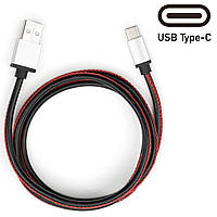 Кабель Тайп Си Vinga USB type C, черный, 1 метр, кожаный, шнур тайпси, провод тип с