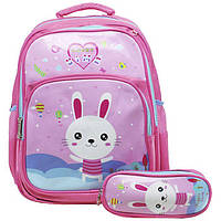 Дитячий шкільний рюкзак з пеналом, дитячий рюкзак з зайчиком, дитячий рюкзак