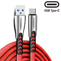 Кабель Тайп Си ColorWay USB type C, красный, 1 метр, в цинковой оболочке, шнур тайпси, провод тип с