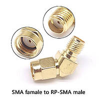 Разъем RP-SMA M / SMA F 45 гнездо переходник, штекер RP-SMA M / SMA F 45° Радиочастотный адаптер