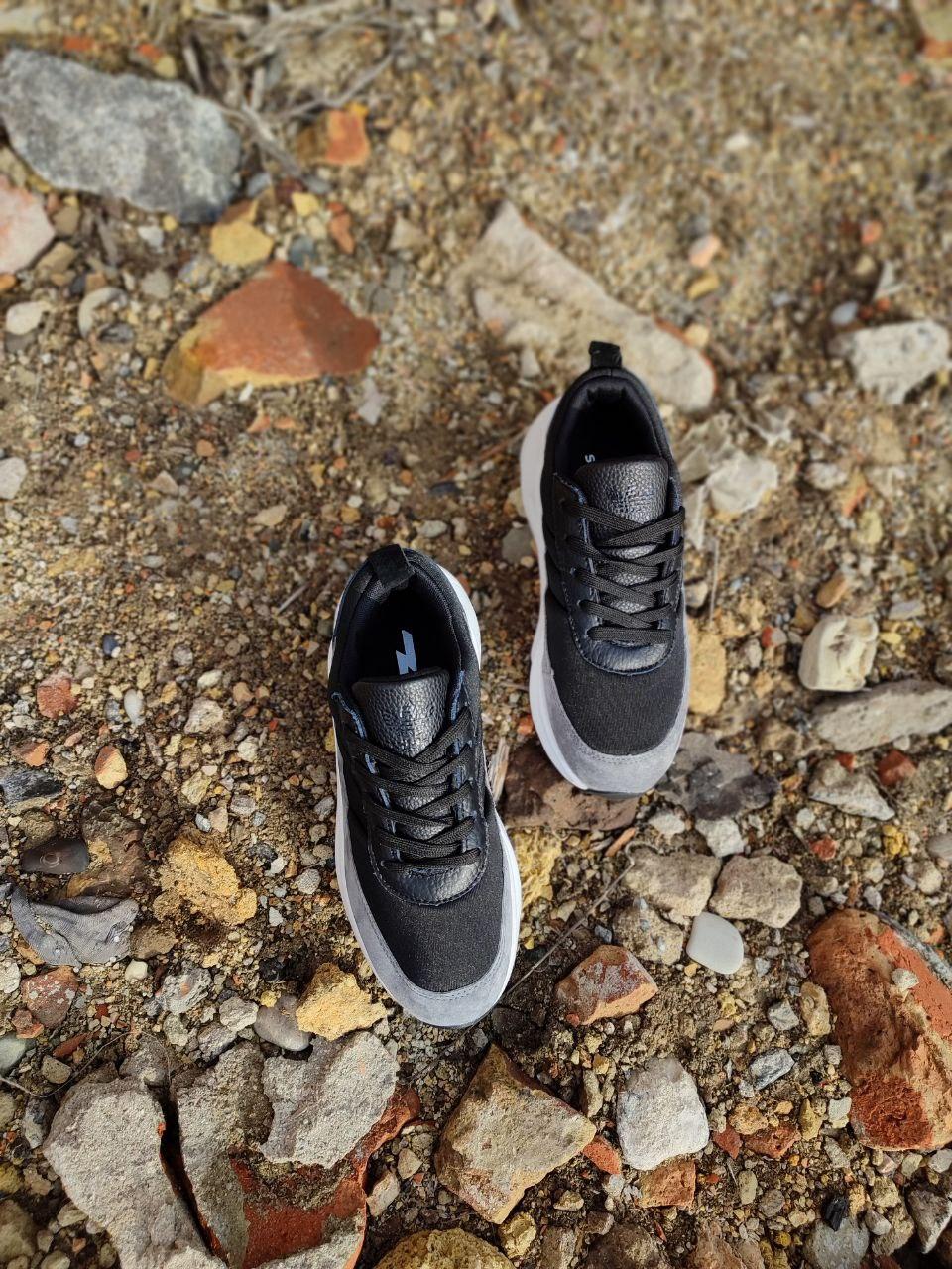 Кросівки Adidas SHARK BLACK/GREY/WHITE шкіряні з замшевою вставкою на високій білій підошві унісекс