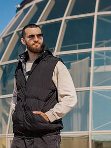 Жилетка чоловіча двостороння з плащівки Канада, наповнювач холлофайбер щільністю 250, капюшон відстібається